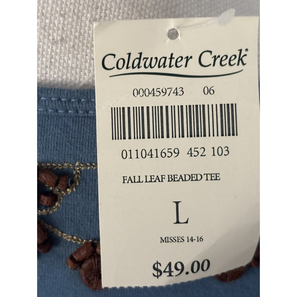 Y2K Coldwater Creek Beaded Teal Top short Sleeve size L t shirt NWT - Picture 6 of 8